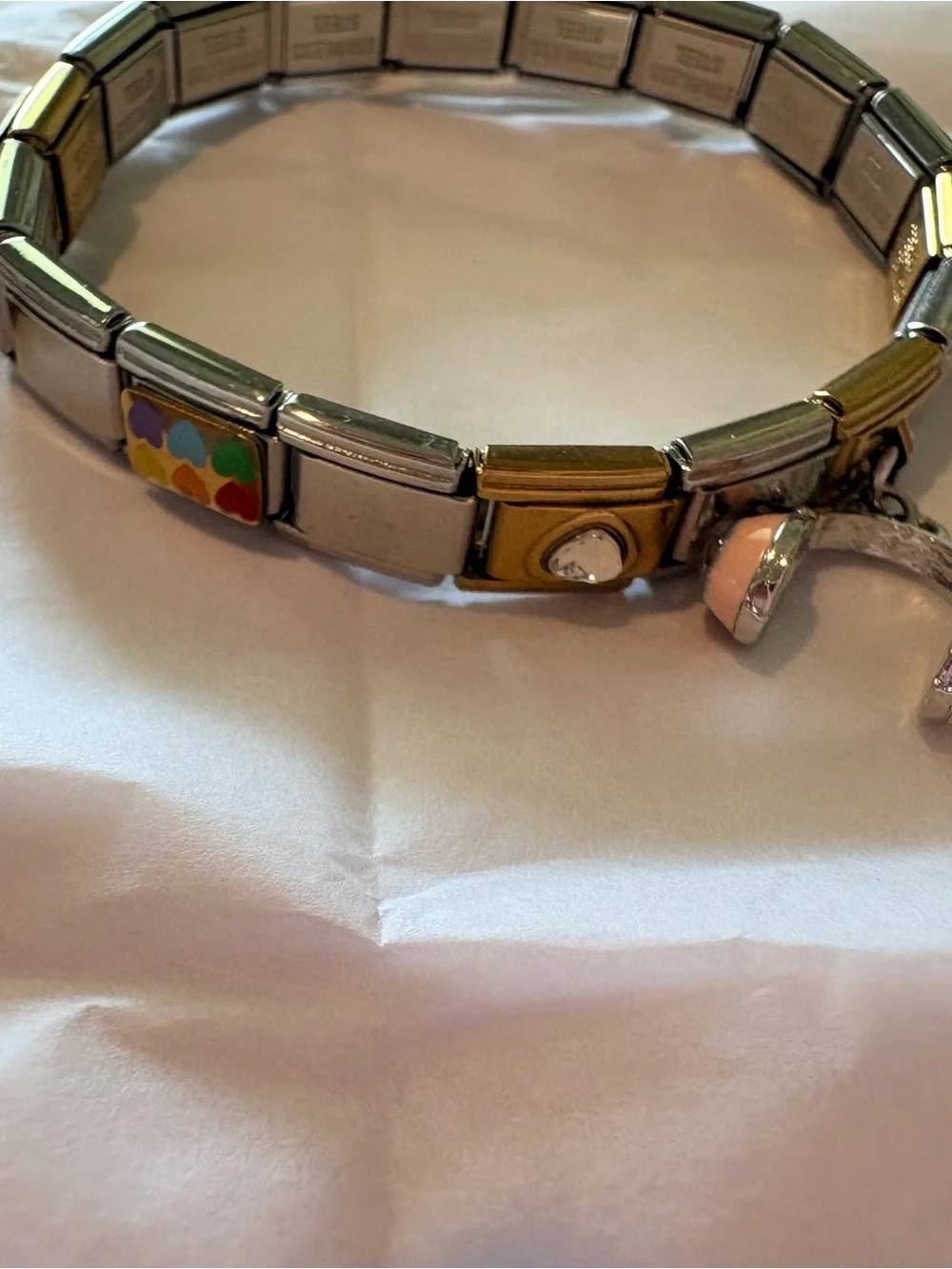 Two-Tone Stainless Steel Italian Charm Link Bracelet - Silver & Gold